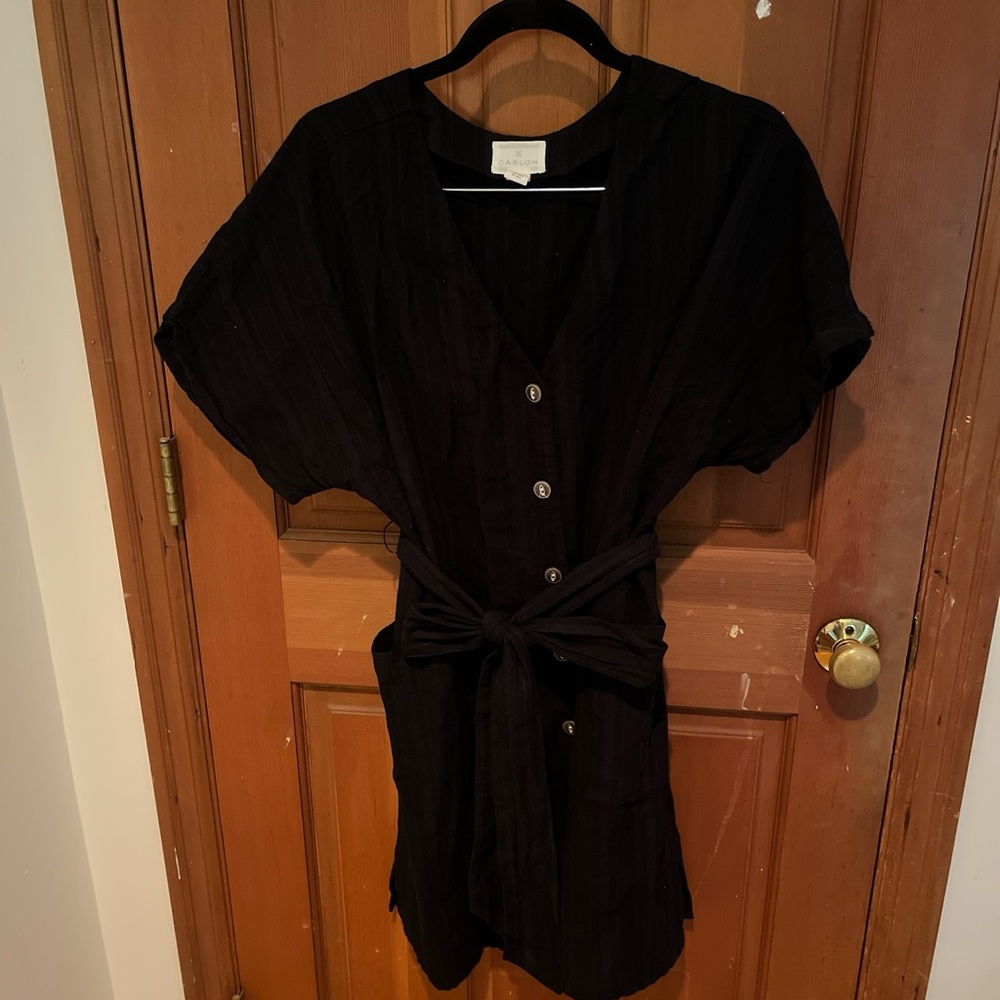 Caslon cotton button up midi dress with tie large Petite
